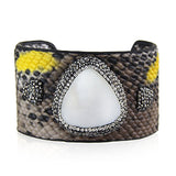 Crocodile, Pearl, Rhinestone Cuff Bracelet