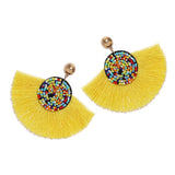 Yellow Geometric Fan Shaped Fringe Earrings