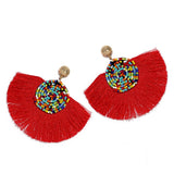 Red Geometric Fan Shaped Fringe Earrings