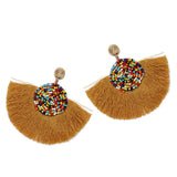 Tan Geometric Fan Shaped Fringe Earrings