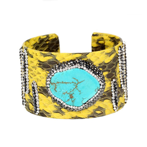 Snakeskin, Pearl, Rhinestone Cuff Bracelet