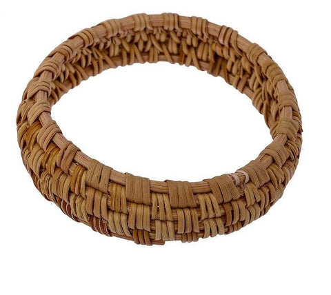 Straw and Wooden Bangle Bracelet